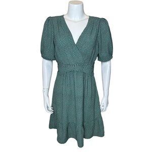 Maeve Anthropologie Belted Keily Dress 10 Fit & Flare Green Geo Print
